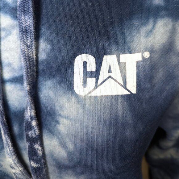 CAT Small Blue Tie Dye Longsleeve Pullover Cotton Hoodie Caterpillar - Picture 2 of 12